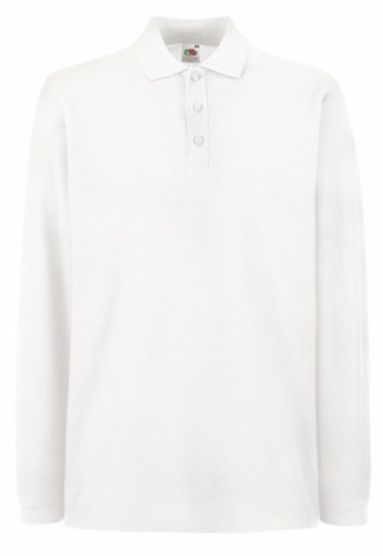 Fruit of the Loom, Premium LS Polo, premium men's long sleeve polo shirt, white, L