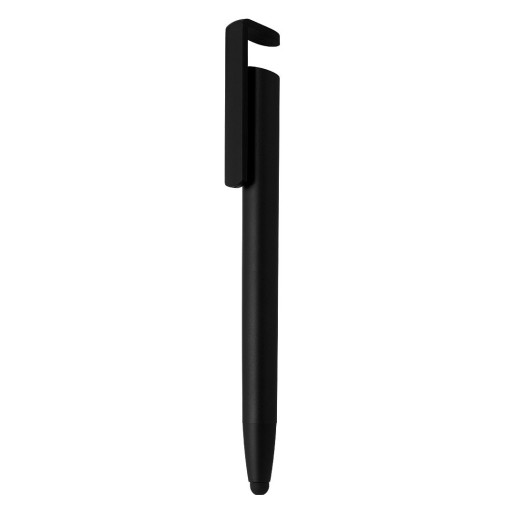 HALTER, plastic touch pen with mobile phone holder, metallic black