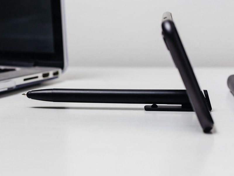 HALTER, plastic touch pen with mobile phone holder, metallic black