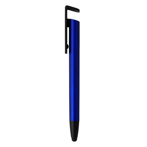 HALTER, plastic touch pen with mobile phone holder, metallic blue