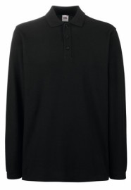 Fruit of the Loom, Premium LS Polo, premium men's long sleeve polo shirt, black,, XL