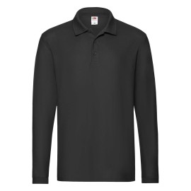 Fruit of the Loom, Premium LS Polo, premium men's long sleeve polo shirt, black, 2XL