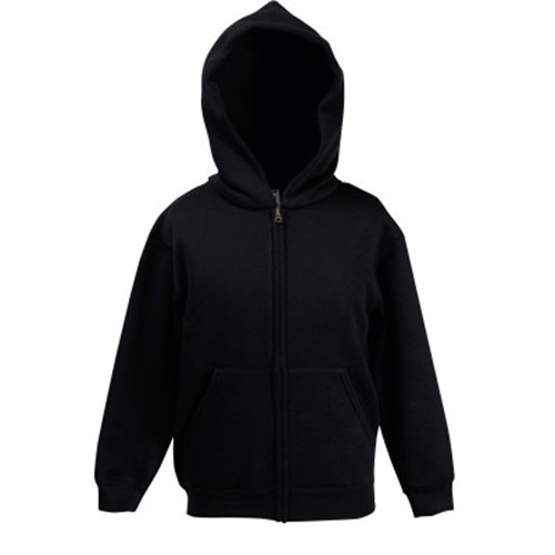 Fruit Of The Loom, Kids Classic Hooded Sweat Jacket, Hooded & Cibbler Sweatshirt, Black, 12-13