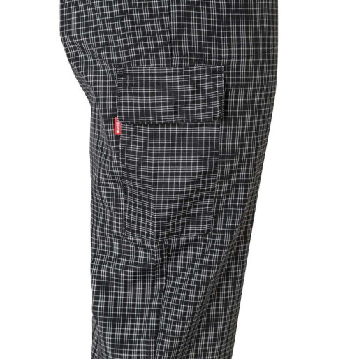 BEKU, Lagane karirane šef kuvarske pantalone sa više džepova,80% poliester 20% pamuk ,105 gr, crna,2XL