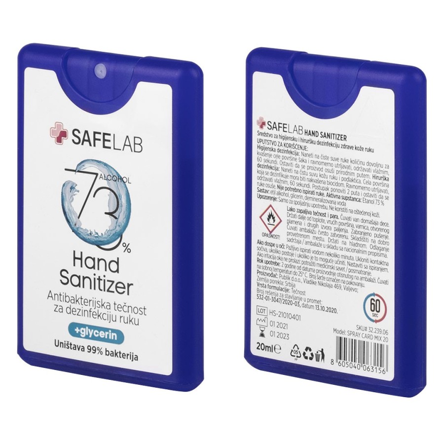 SPRAY CARD MIX 20, antibakterijska tečnost za dezinfekciju ruku, 20 ml, 24/1, mešane boje