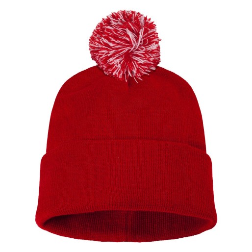 POM POM, winter cap with pom pom, red