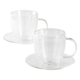 PIGNA MIDI, set od dve staklene šolje sa tacnama za cappuccino sa dvostrukim zidom, 2 x 150 ml, transparentni