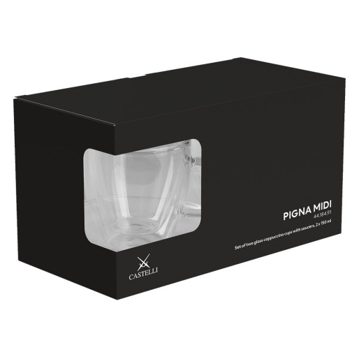 PIGNA MIDI, two double wall glass cappuccino cups with saucers in a set, 2 x 150 ml, transparent