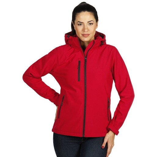 PROTECT WOMEN, women's softshell jacket with detachable hood, red