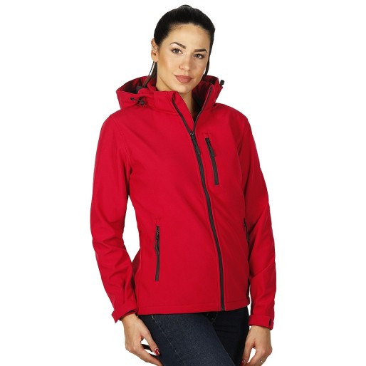 PROTECT WOMEN, women's softshell jacket with detachable hood, red