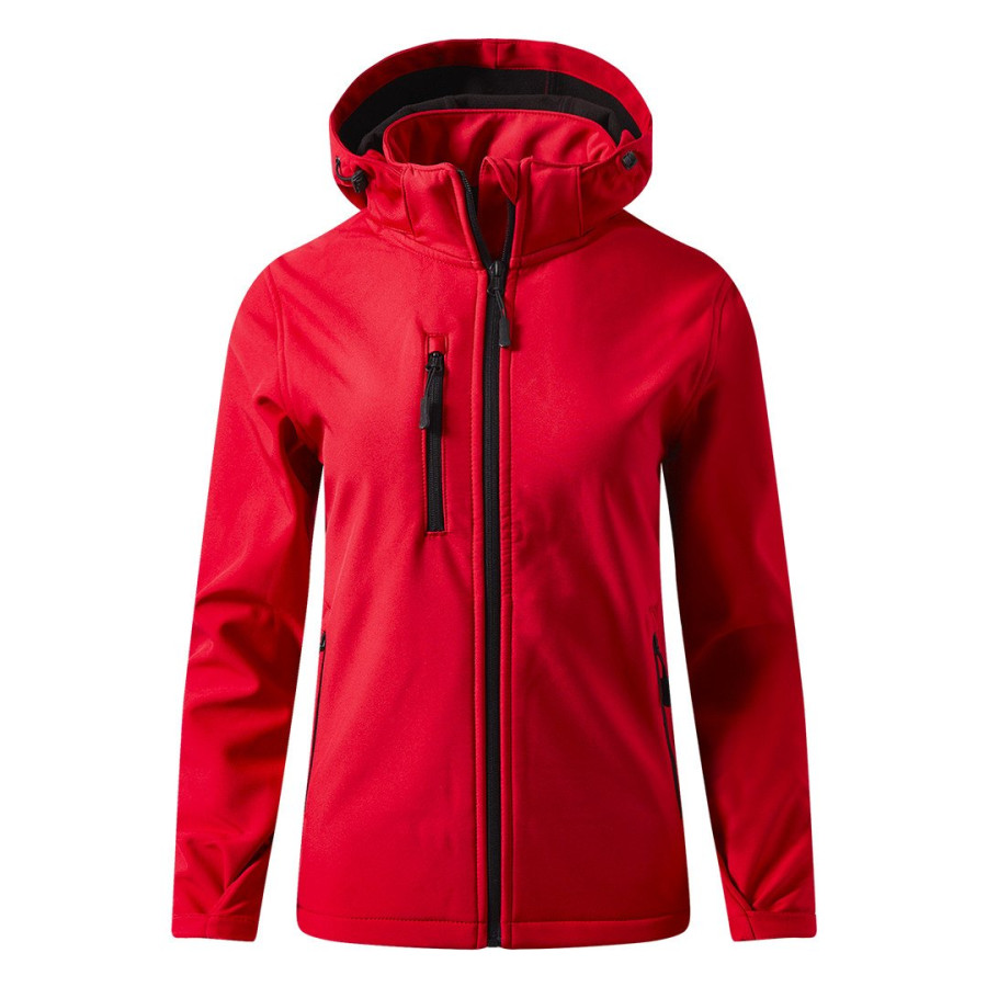 PROTECT WOMEN, women's softshell jacket with detachable hood, red
