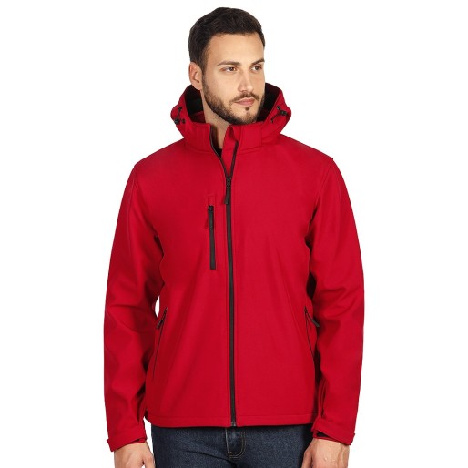 PROTECT MEN, unisex softshell jacket with detachable hood, red