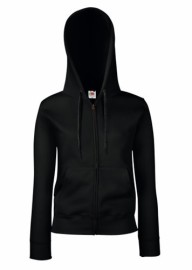 Fruit of the Loom, Ladies Premium Hooded Sweat Jacket, ženski duks sa kapuljačom i cibzarom,crna , S