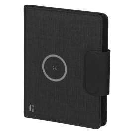 EVOLUTION, portfolio case wtih a5 notebook, wireless charger, 10w and power bank, 5.000 mah, black