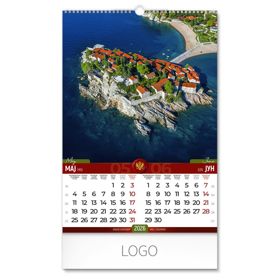CRNA GORA, zidni kalendar: 7 listova, dvomesečni