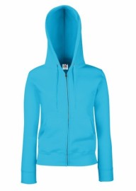 Fruit of the Loom, Ladies Premium Hooded Sweat Jacket, ženski duks sa kapuljačom i cibzarom, azurno plava, S