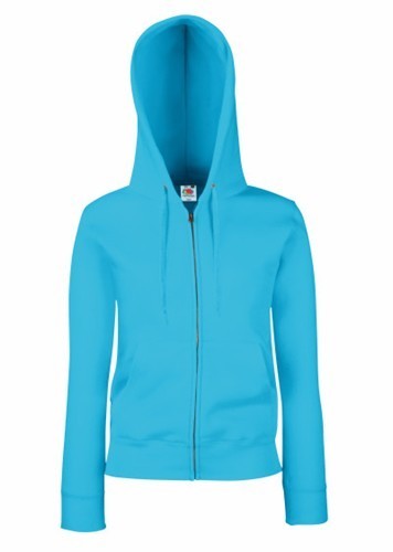 Fruit of the Loom, Ladies Premium Hooded Sweat Jacket, women's hooded sweatshirt, azure blue, S