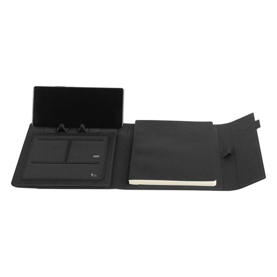 AMERIGO, portfolio case with a5 notebook, mobile phone stand, pen holder and additional pockets, black