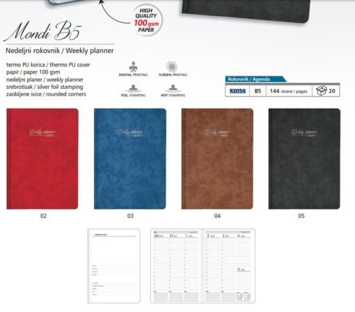 MONDI B5, nedeljni rokovnik , svetlo braon