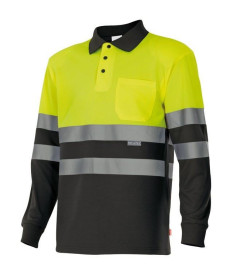 VL VULCAN. Two-tone bird-eye polo shirt (160g/m²) with long sleeves, in polyester (100%)