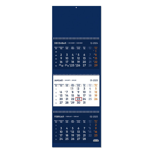 POSLOVNI 73, zidni kalendar: 3 x 12 listova, tromesečni, trodelni, plavi