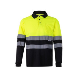 VL VULCAN. Two-tone bird-eye polo shirt (160g/m²) with long sleeves, in polyester (100%)