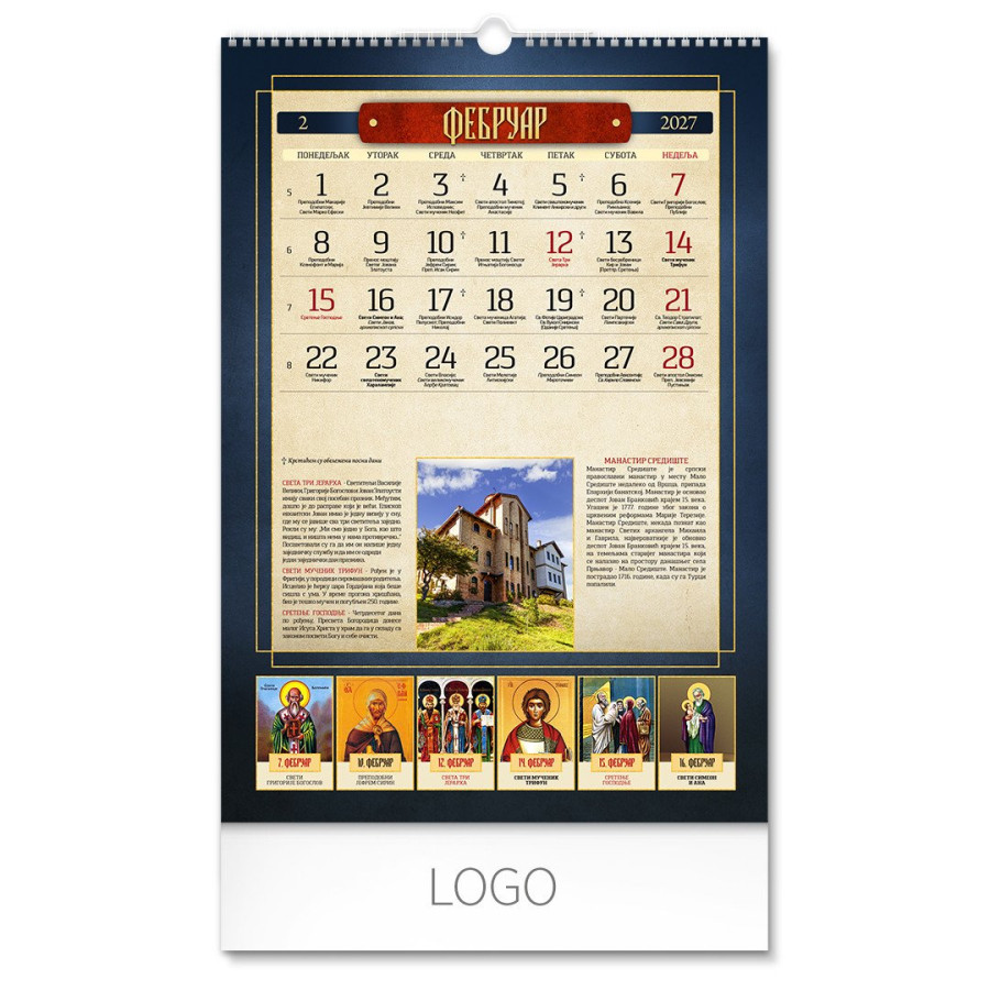 PRAVOSLAVNI 10, wall calendar, 13 pages, b4 format