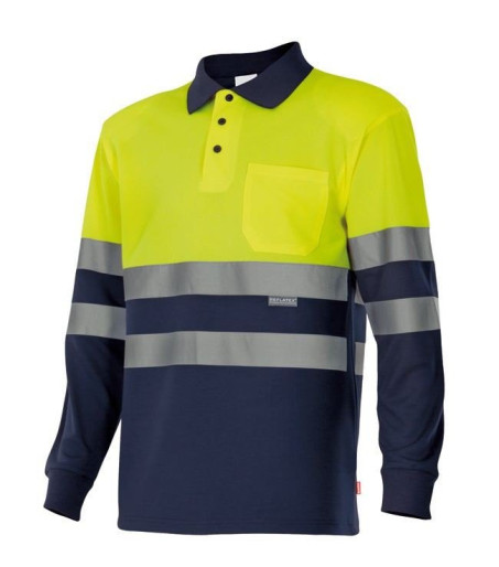 VL VULCAN. Two-tone bird-eye polo shirt (160g/m²) with long sleeves, in polyester (100%)