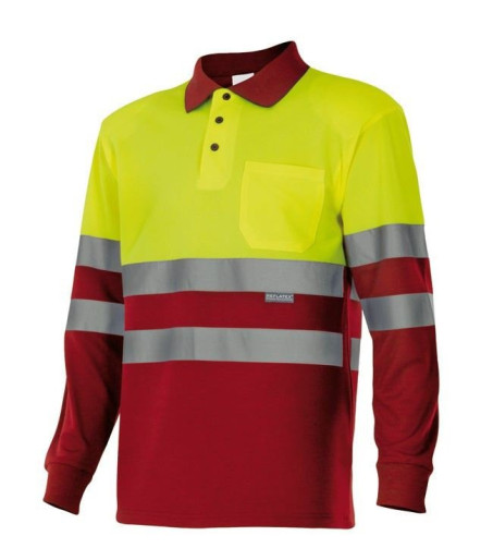VL VULCAN. Two-tone bird-eye polo shirt (160g/m²) with long sleeves, in polyester (100%)