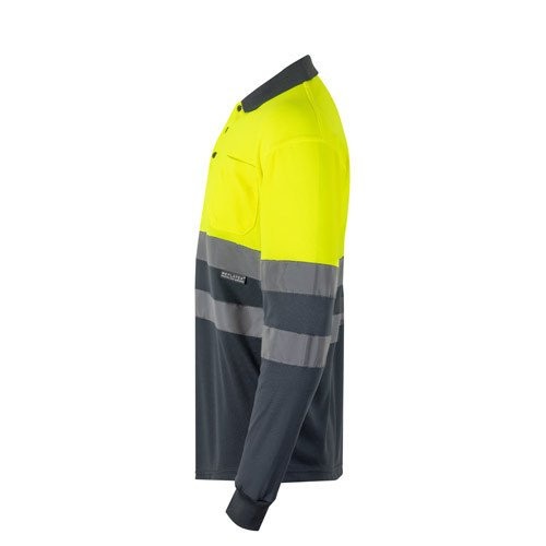 VL VULCAN. Bird-eye dvobojna polo majica (160g/m²) sa dugim rukavima, od poliestera (100%)