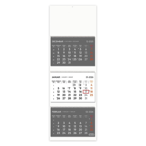 POSLOVNI 73, zidni kalendar: 3 x 12 listova, tromesečni, trodelni, beli