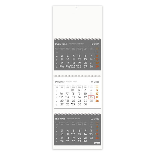 POSLOVNI 73, wall calendar, 3 parts, 3 x 12 pages, format 23 x 51 cm, white