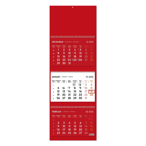 POSLOVNI 73, zidni kalendar: 3 x 12 listova, tromesečni, trodelni, crveni