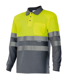 VL VULCAN. Two-tone bird-eye polo shirt (160g/m²) with long sleeves, in polyester (100%)
