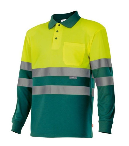 VL VULCAN. Two-tone bird-eye polo shirt (160g/m²) with long sleeves, in polyester (100%)