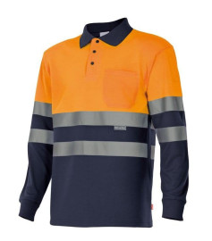 VL VULCAN. Two-tone bird-eye polo shirt (160g/m²) with long sleeves, in polyester (100%)