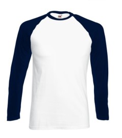Fruit of the Loom, Baseball T, muška pamučna dvobojna majica dugih rukava, belo-teget, 3XL