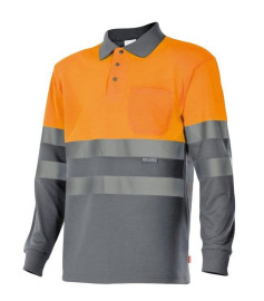 VL VULCAN. Two-tone bird-eye polo shirt (160g/m²) with long sleeves, in polyester (100%)
