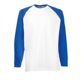 Fruit of the Loom, Baseball T, Men's Cotton Long Sleeve Cotton T-shirt, White-Blue 3XL