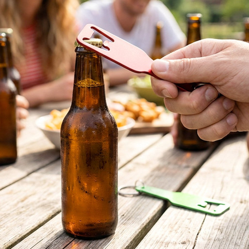 FIZZ, key holder with bottle opener, red