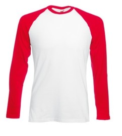 Fruit of the Loom, Baseball T, muška pamučna dvobojna majica dugih rukava, belo-crvena, 3XL