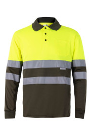 VL VULCAN. Two-tone bird-eye polo shirt (160g/m²) with long sleeves, in polyester (100%)