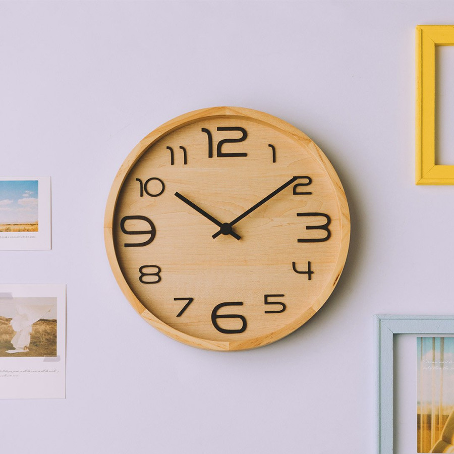 DIEM, wooden wall clock, requires one aa battery, battery not included, beige