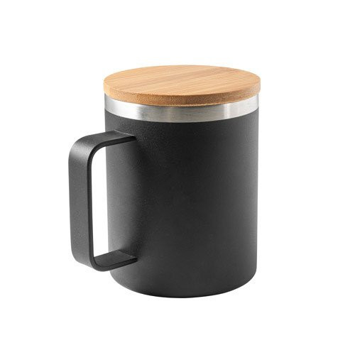 LAUDA. Mug in 90% recycled stainless steel with bamboo lid 420 mL