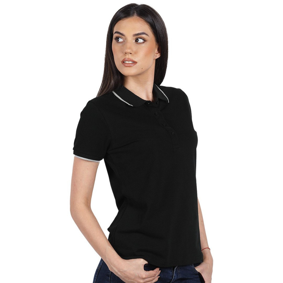 ATLANTIC LADY, women's polo shirt, 190 g/m2, black
