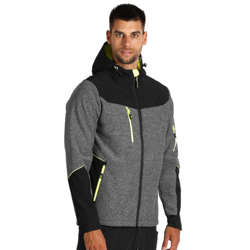 PANTHER GREY JACKET, softshell hooded jacket, neon yellow