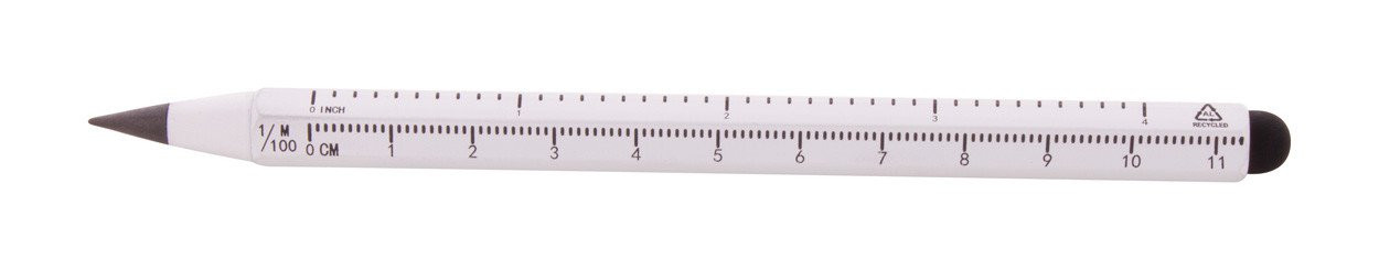 Ruloid inkless pen with ruler