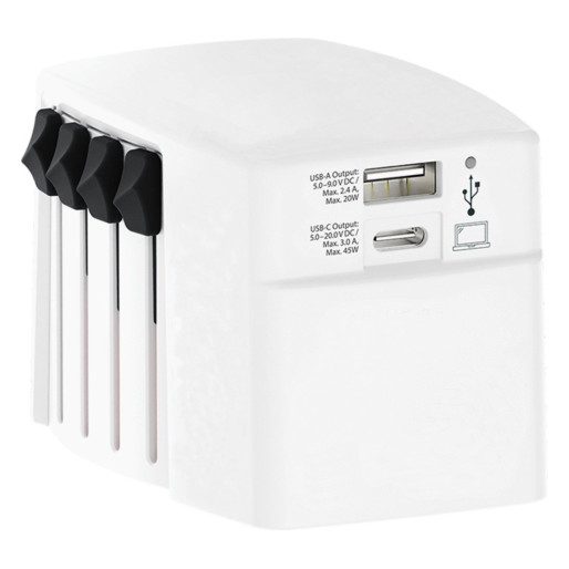 WORLD USB CHARGER AC 45PD, putni multiadapter 45 w, beli
