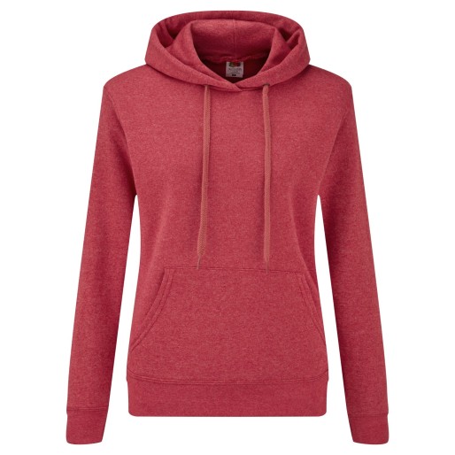 Fruit of the Loom, LADIES CLASSIC HOODED SWEAT, ženski duks sa kapuljačom, retro melirana crvena