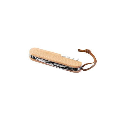 RYKER. Multifunctional bamboo and stainless steel pocket knife with PU handle